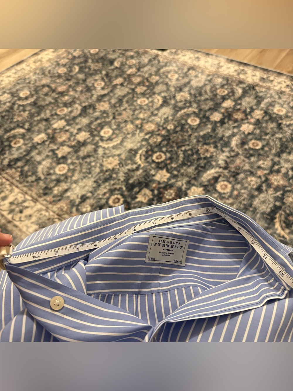 🦕 Charles Tyrwhitt| EUC Men’s Blue White Stripe Cotton Dress Shirt 16/33 - Picture 9 of 10